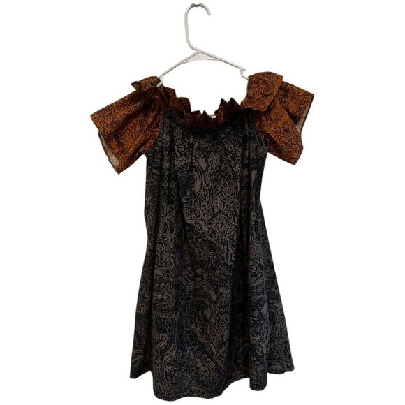 Free People Sophie Printed Off Shoulder Mini Dress Size XS Nvy Blue Boho Beachy - Picture 6 of 14